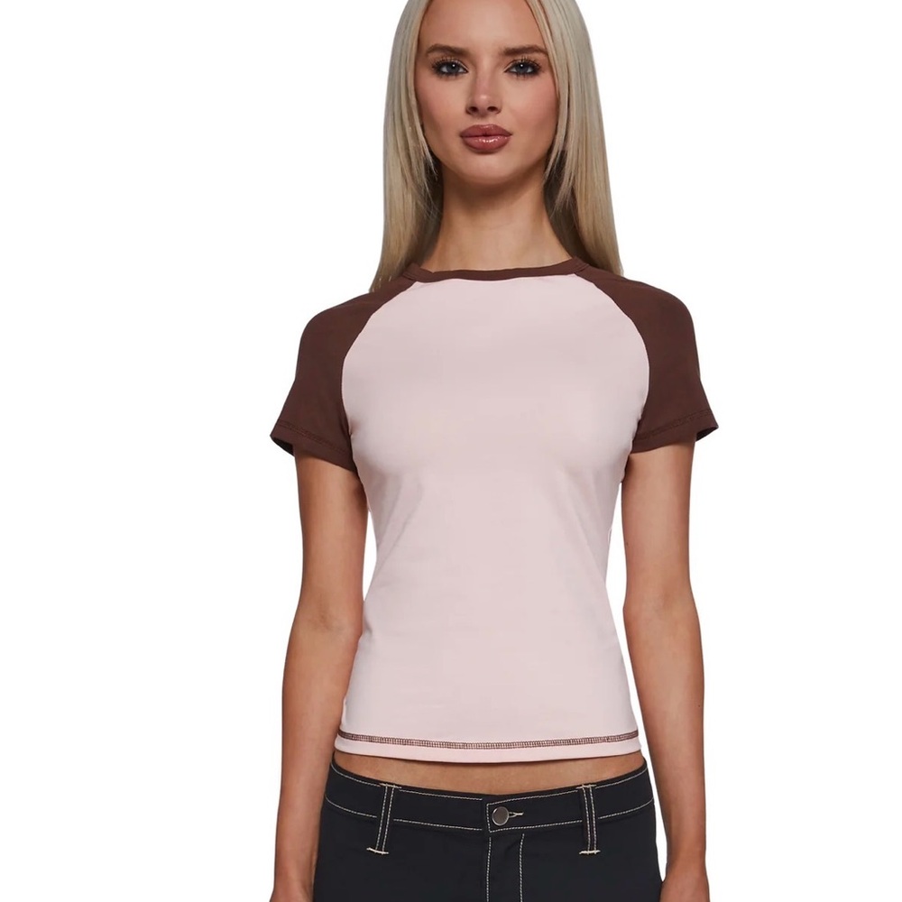 Raglan Sleeve T-Shirts - Olive and Pink - Picture 3 of 3